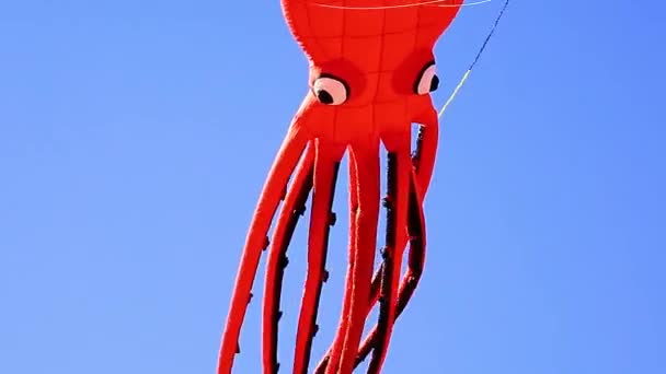 Cometa Forma Pulpo Volando Cielo Azul — Vídeos de Stock