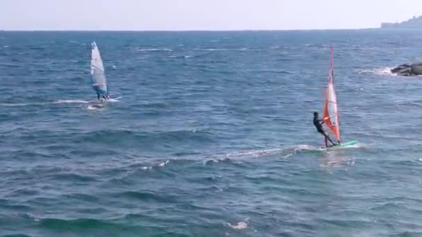 Italy Ligurian Coast People Practicing Wind Surfing — Stock Video