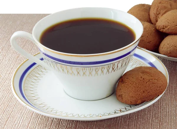 Tasse Café Chaud Délicieux Gâteau Brun — Photo