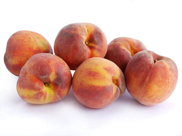 Tasty Red Golden Peaches Fruits Close — Stock Photo, Image