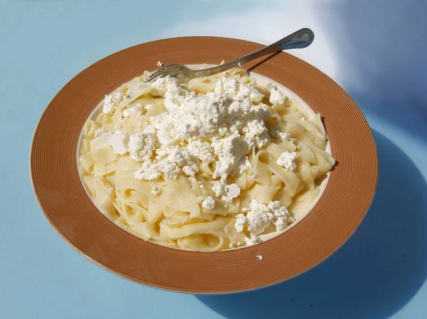 Macarrão Queijo Branco Cottage Como Prato Almoço — Fotografia de Stock