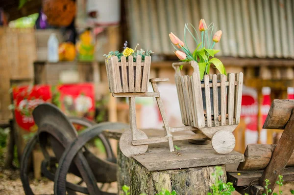 Closeup of wood flower pot idea — Stock Photo, Image