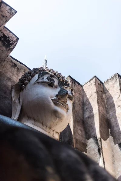 Closeup of old buddha sculpture from wat si chum, Sukhothai hist — Stock Photo, Image