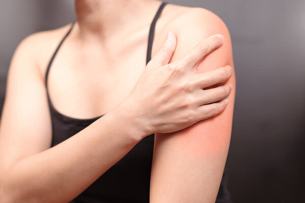 young women arm and shoulder pain injury, healthcare and medical concept