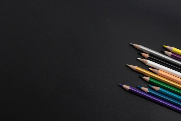Group Pencils Black Background Copy Space — Stock Photo, Image