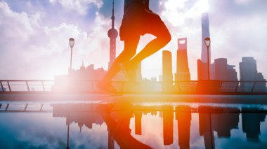 sabah bund huangpu riverside, Shanghai Çin çalıştırmak