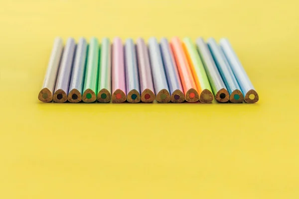 Diversity Concept Row Mix Color Pencil Yellow Background — Stock Photo, Image