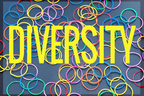 Diversity Concept Mix Colorful Rubber Band Black Background Text Diversity — Stock Photo, Image