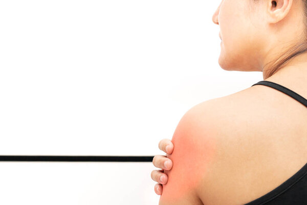 young women neck and shoulder pain injury, healthcare and medical concept