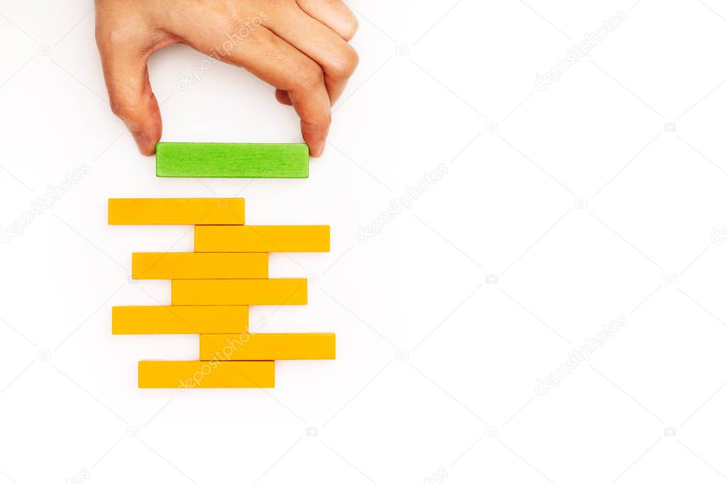 hand stacking wooden block with copy space