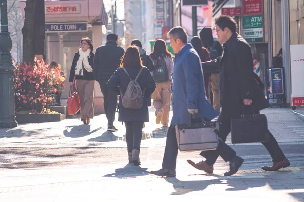 Sapporo Hokkaido Japan Nov 2018 Människor Som Gick Gatan Rusningstid — Stockfoto