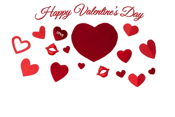 Valentine Den Koncept Bílé Pozadí Červenými Srdci — Stock fotografie