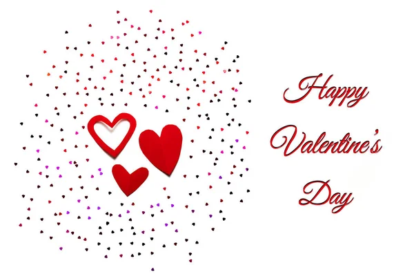 Valentine Den Koncept Bílé Pozadí Třpytky Červené Srdce — Stock fotografie