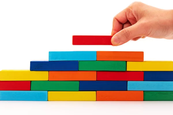 Preencha o conceito de soluções de negócios, um pedaço de puzz bloco de madeira — Fotografia de Stock