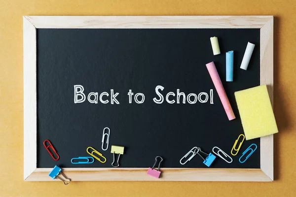 School Supplies Black Board Background Back School Concept — Stock Photo, Image