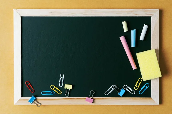 School Supplies Black Board Background Back School Concept — Stock Photo, Image