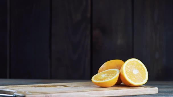 Drink a glass of orange juice. Food cinematic scene. — Stock Video