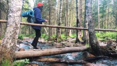 Yol güneşli bir günde hiking. Arkadaşlar yaz macera seyahat dağ doğa açık havada Grup