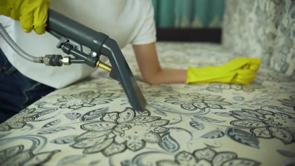 Service Cleaning Dirty Sofa And Chair With A Special Tool Detergent Is Applied Cleaning With Professional Tools