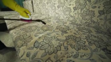 Kumaş koltuk ile bir buhar temizleyici temizlik.