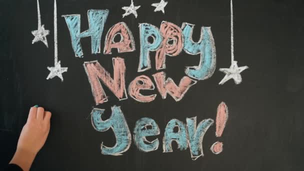 Κιμωλία σχέδιο ευτυχισμένο το νέο έτος — Αρχείο Βίντεο