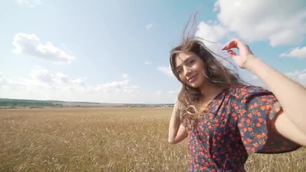 Portrait de jeune fille dans le champ d'été . — Video