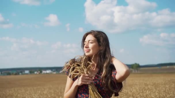 Портрет Молодої Дівчини Літньому Полі — стокове відео