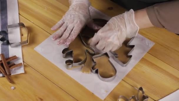 Chica preparando galletas de jengibre para la Navidad — Vídeo de stock