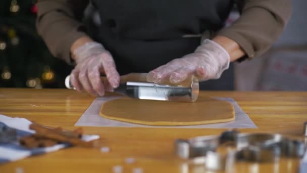 Chica preparando galletas de jengibre para la Navidad — Vídeos de Stock