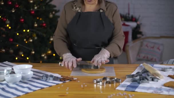 Dziewczyna przygotowuje się pierniki na Boże Narodzenie — Wideo stockowe