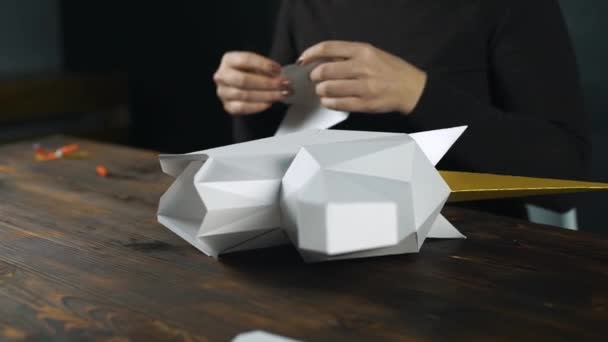 A menina é feita um unicórnio papel 3d — Vídeo de Stock