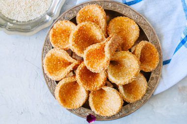 Bal ve susam babouches - popüler Arapça tatlı. Arap ve Ortadoğu gıda kavramı