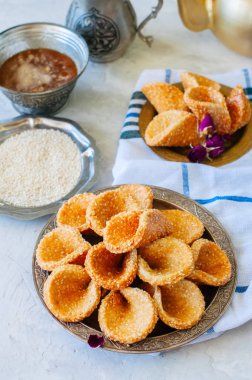 Bal ve susam babouches - popüler Arapça tatlı. Arap ve Ortadoğu gıda kavramı