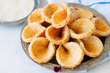 Bal ve susam babouches - popüler Arapça tatlı. Arap ve Ortadoğu gıda kavramı