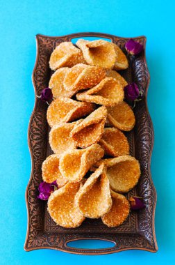 Bal ve susam babouches - popüler Arapça tatlı. Arap ve Ortadoğu gıda kavramı