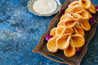 Bal ve susam babouches - popüler Arapça tatlı. Arap ve Ortadoğu gıda kavramı