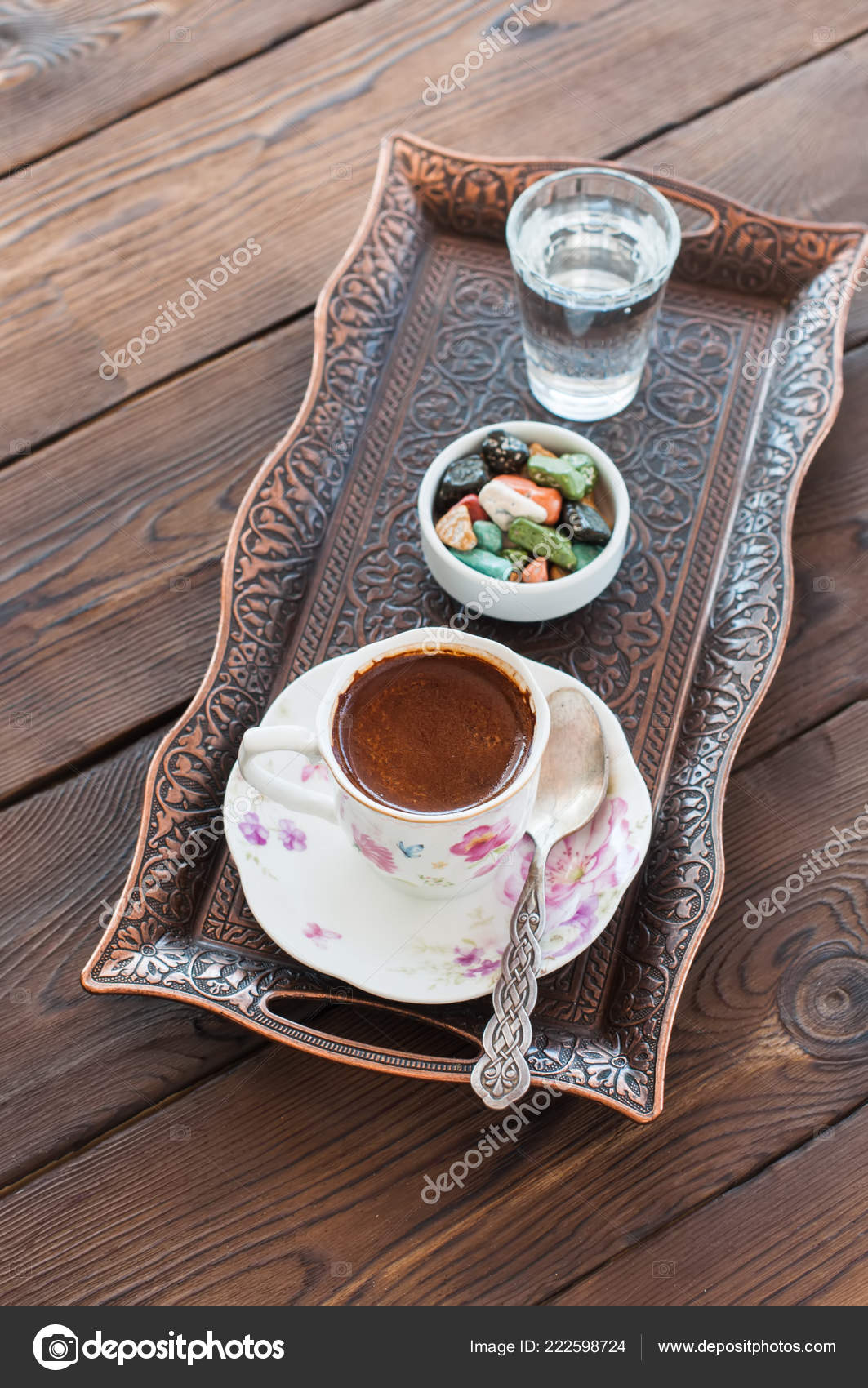 Traditional Turkish Coffee Turkish Delight Vintage Tray Wooden