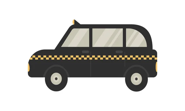 Eine Ikone des flachen schwarzen Taxis im Cartoon-Stil. Geschäftsvektordarstellung auf isoliertem weißem Hintergrund. Autoverkehr. — Stockvektor