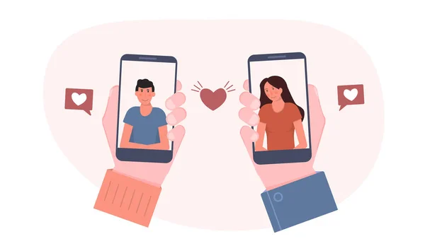 Begreppet online dating app. Folk letar efter ett par. Sociala medier. Virtuellt förhållande. — Stock vektor