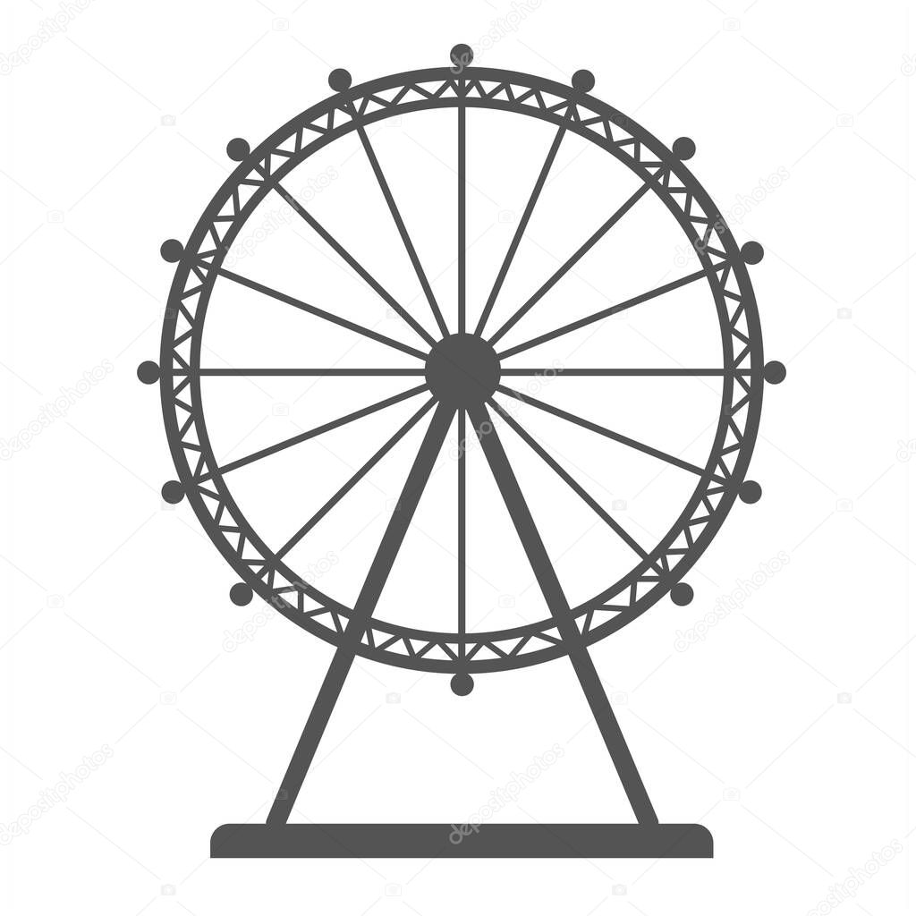 Liner icon of ferris wheel silhouette isolated on white background. Flat vector amusement park sideshow.