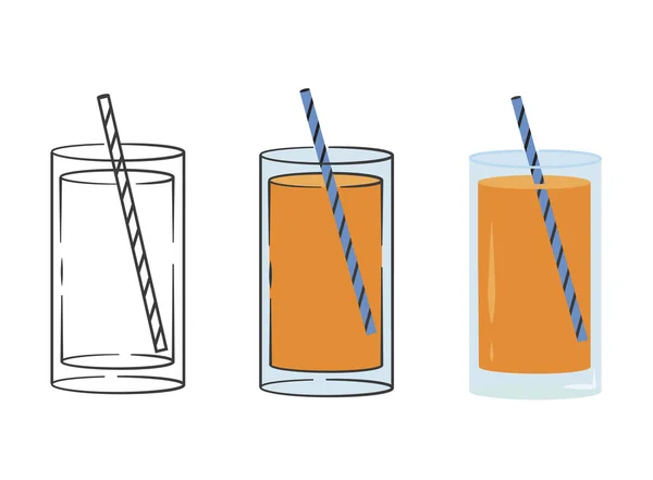 Ensemble de verres de jus. Cocktail pour smoothie. Verre de papaye, carotte, boissons à la mangue avec paille. Décrivez le vecteur plat — Image vectorielle