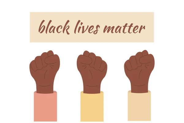 Чорне життя має значення. Руки протесту підняли в повітря. Я не можу дихати. Рівність, свобода для афроамериканців. — стоковий вектор
