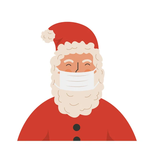 Santa Claus wearing protective face mask against coronavirus isolated on white background. Christmas during pandemia. Xmas celebration concept. New Year 2021 party. Vector illustration. — Stock Vector