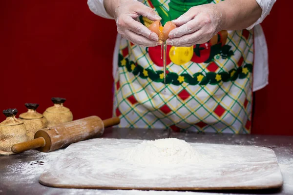 Female Hands Making Dough Pizza Making Bread Cooking Process Concept — Stock Photo, Image