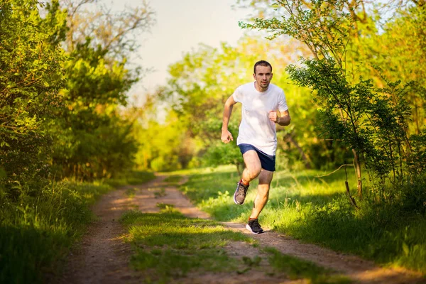  Doğada koşan atletik genç adam. Sağlıklı yaşam tarzı
