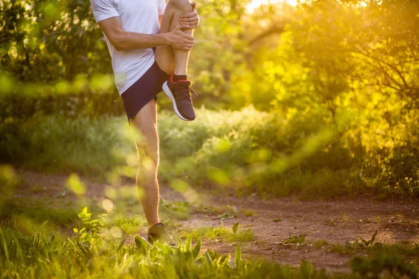 Athletic Young Man Stretchng Run Nature Healthy Lifestyle — Stock Photo, Image