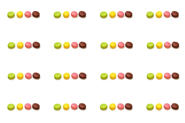 Blandade Färgglada Franska Macarons Isolerad Vit Bakgrund Seamless Mönster — Stockfoto