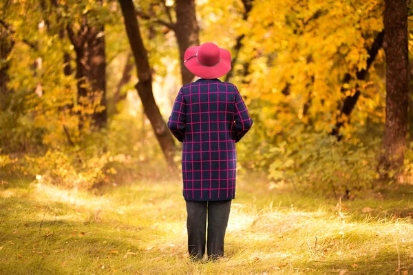 Mujer Años Con Sombrero Rojo Sueña Oro Par Otoño —  Fotos de Stock