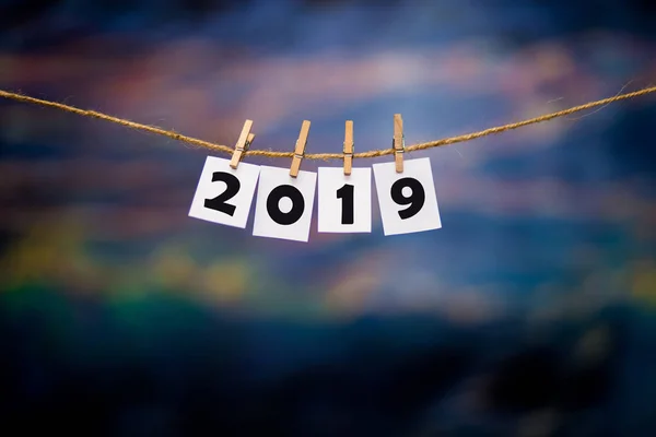 Bonne Année 2019 Texte Sur Les Papiers Avec Des Pinces — Photo