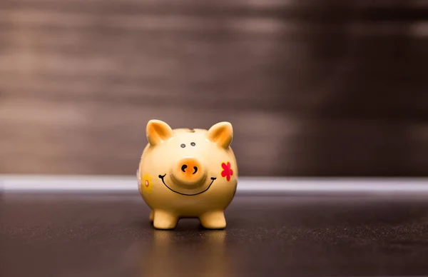 Roligt Piggy Bank Mörk Bakgrund Symbolen Firande Ändra 2019 — Stockfoto